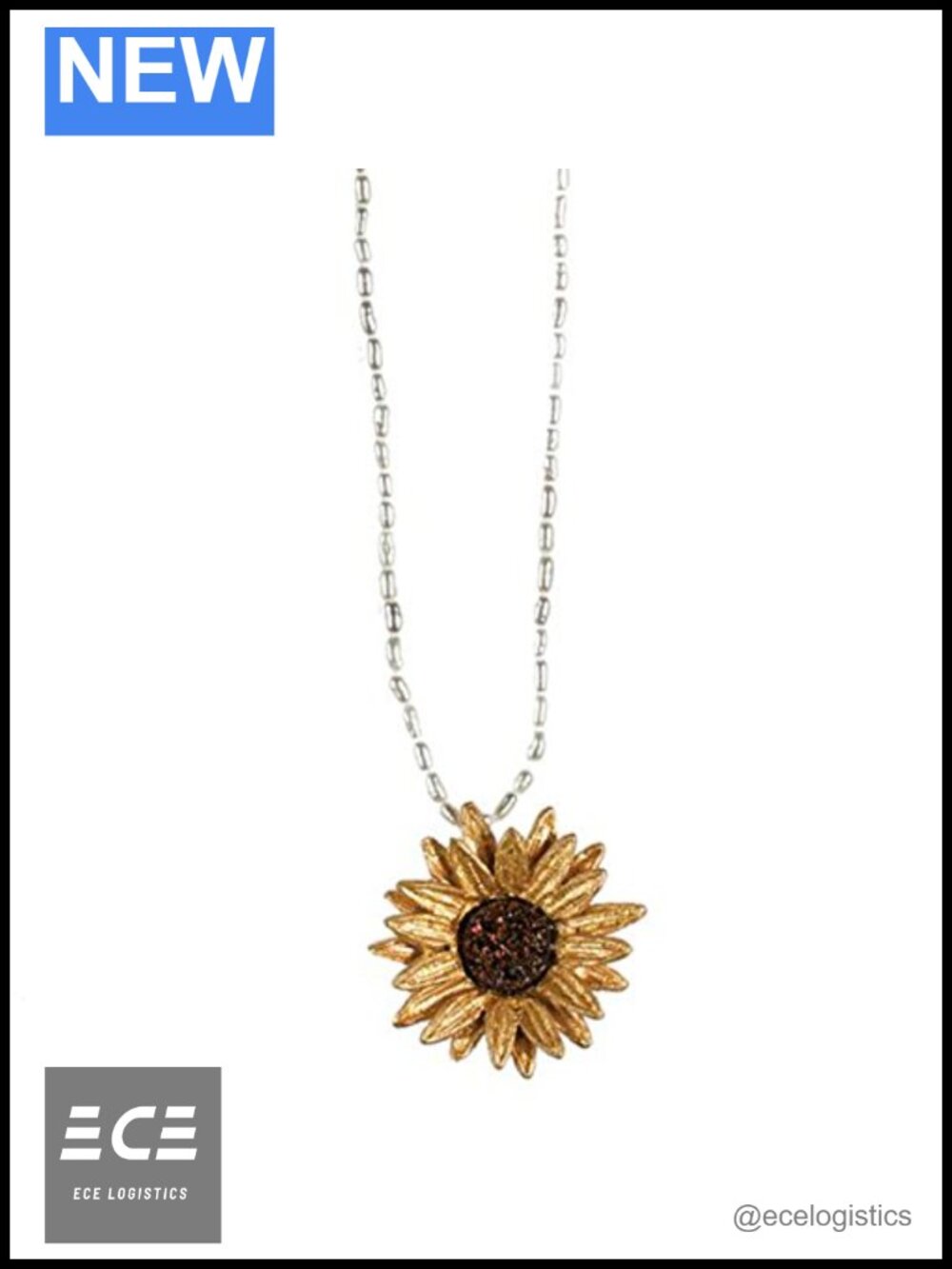 Hand Patinaed Bronze Sunflower Pearl Necklace 16in